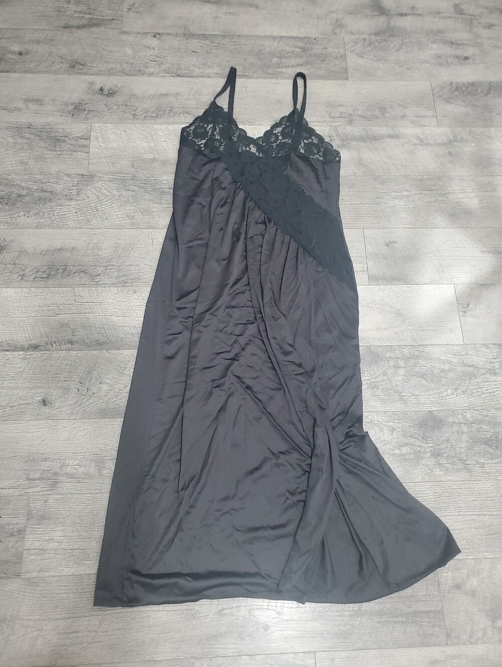 Black Lace Trim Long Lingerie Nightgown